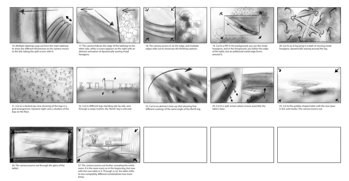 Storyboard sheet two — frames 16 to 27.